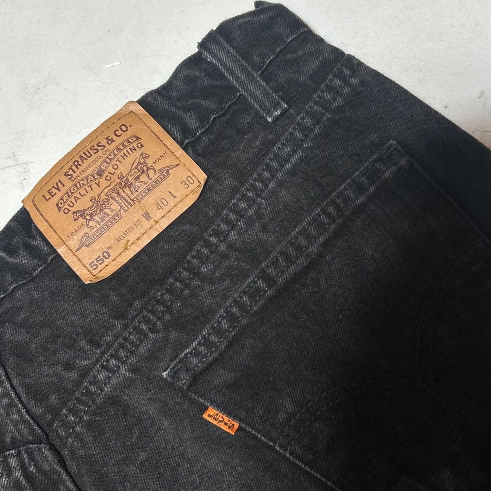 Vintage Levis 550 Orange Tab Relaxed Fit Jeans Black W40 L30 Faded Denim 90s